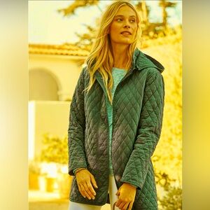 New GARNET HILL Essential Quilted Hooded Car Coat Teal S MSRP $249